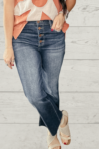 Liam Dark Wash Button Fly Crop Flare-Jeans-Risen-Motis & Co Boutique, Women's Fashion Boutique in Carthage, Missouri