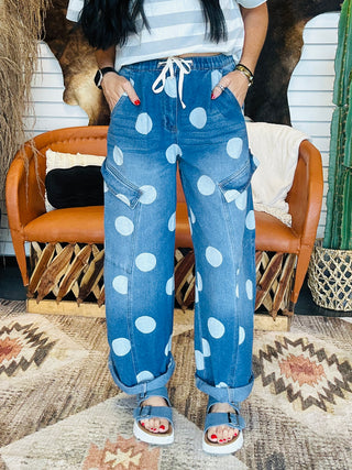 Quentin Polka Dot Denim Barrel Jeans-Jeans-BiBi-Motis & Co Boutique, Women's Fashion Boutique in Carthage, Missouri