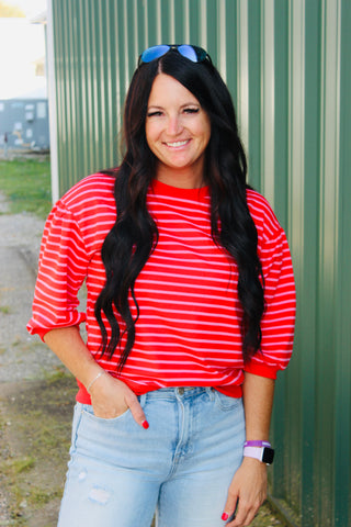 Autry Striped Bubble Sleeved Top-Short Sleeves-Jodifl-Motis & Co Boutique, Women's Fashion Boutique in Carthage, Missouri