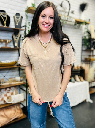 Keep It Simple Pocket Tee Taupe-Short Sleeves-Very J-Motis & Co Boutique, Women's Fashion Boutique in Carthage, Missouri
