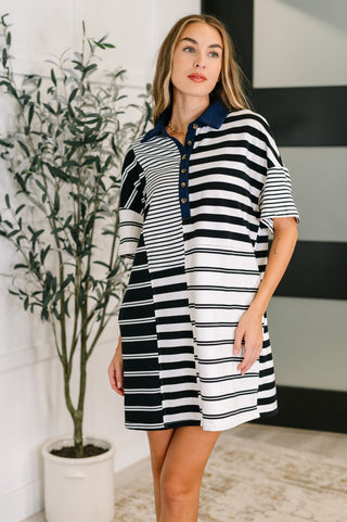 Everlasting Love Striped Collared Dress in Black and Navy-Womens-Ave Shops-Motis & Co Boutique, Women's Fashion Boutique in Carthage, Missouri