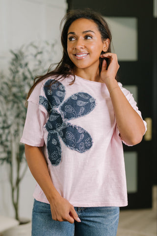 Exactly My Type Paisley Floral Applique Top-Short Sleeves-Ave Shops-Motis & Co Boutique, Women's Fashion Boutique in Carthage, Missouri