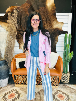 Omar Blue Striped Wide Leg Pants
