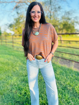 EZ Breezy Zebra Burnout Top-Short Sleeves-2 Fly-Motis & Co Boutique, Women's Fashion Boutique in Carthage, Missouri