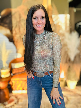 Camden Camo Sheer Mesh Top-Long Sleeves-Turquoise Haven-Motis & Co Boutique, Women's Fashion Boutique in Carthage, Missouri
