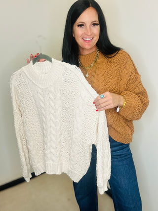 Chunky Mock Neck Balloon Sleeve Topez Sweater- Crystal-Sweaters-POL-Motis & Co Boutique, Women's Fashion Boutique in Carthage, Missouri