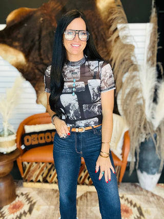 Cattle Chrome Western Print Top