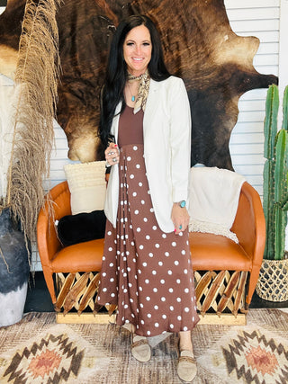 Porsha Polka Dot Brown Dress-Dresses-Jodifl-Motis & Co Boutique, Women's Fashion Boutique in Carthage, Missouri