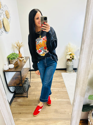 Black Chiefs Lightning Bolt Sweatshirt-Pullovers-Motis & CO-Motis & Co Boutique, Women's Fashion Boutique in Carthage, Missouri