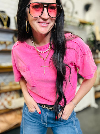 Keep It Simple Pocket Tee Pink-Short Sleeves-Very J-Motis & Co Boutique, Women's Fashion Boutique in Carthage, Missouri