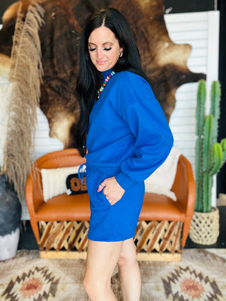 Kobe Royal Blue Fleece Shorts-Shorts-Papermoon-Motis & Co Boutique, Women's Fashion Boutique in Carthage, Missouri