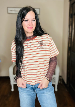 Lena Lucky Cowboy Striped Boxy Tee-Short Sleeves-Taelynn-Motis & Co Boutique, Women's Fashion Boutique in Carthage, Missouri