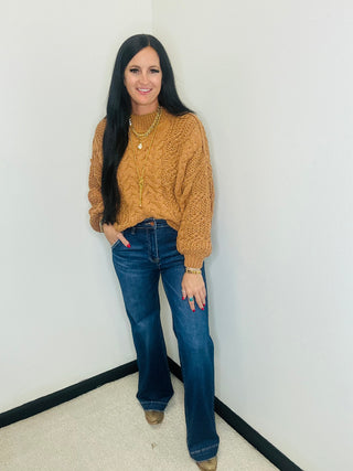 Chunky Mock Neck Balloon Sleeve Topez Sweater- Crystal-Sweaters-POL-Motis & Co Boutique, Women's Fashion Boutique in Carthage, Missouri