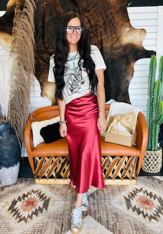 Miles Midi Satin Skirt-Dresses-HYFVE-Motis & Co Boutique, Women's Fashion Boutique in Carthage, Missouri