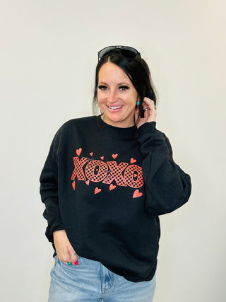 XOXO Black and Red Checkered Graphic Sweatshirt-Pullovers-Motis & CO-Motis & Co Boutique, Women's Fashion Boutique in Carthage, Missouri