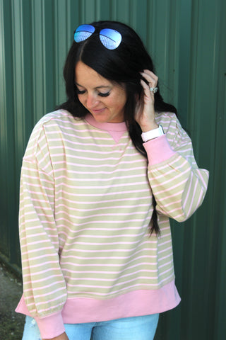 Lacy Long Sleeved Striped Top-Pullovers-Very J-Motis & Co Boutique, Women's Fashion Boutique in Carthage, Missouri