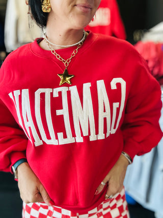 Gameday Oversize Red Pullover-Pullovers-Papermoon-Motis & Co Boutique, Women's Fashion Boutique in Carthage, Missouri