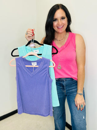 Remi Ribbed V Neck Tank Purple-sleeveless-Andree-Motis & Co Boutique, Women's Fashion Boutique in Carthage, Missouri