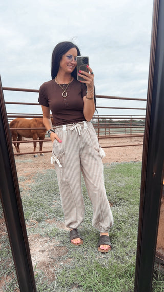 Beau Striped Woven Jogger Pants-Pants-Very J-Motis & Co Boutique, Women's Fashion Boutique in Carthage, Missouri