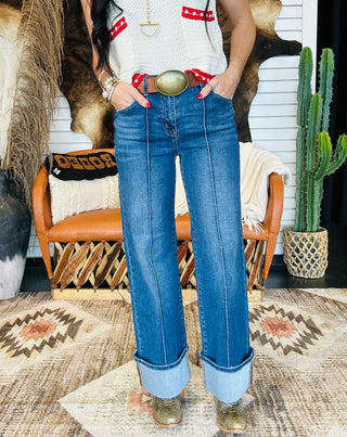 Brady Pin Tucked Cuffed Risen Jeans-Jeans-Risen-Motis & Co Boutique, Women's Fashion Boutique in Carthage, Missouri