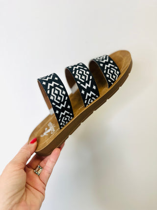 Corky's Dafne Black White Aztec Sandal-Sandals-Motis-Motis & Co Boutique, Women's Fashion Boutique in Carthage, Missouri