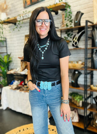 Leather Feelz Black Basic Top-Short Sleeves-2 Fly-Motis & Co Boutique, Women's Fashion Boutique in Carthage, Missouri