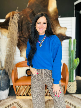 Kobe Royal Blue Mock Neck Pullover-Pullovers-Papermoon-Motis & Co Boutique, Women's Fashion Boutique in Carthage, Missouri