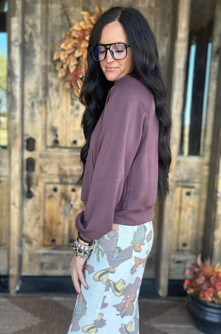 Barb Zip Collar Raglan Pullover Cocoa