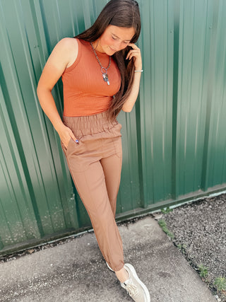 Joey High Waisted Brown Jogger Pants-Joggers-Very J-Motis & Co Boutique, Women's Fashion Boutique in Carthage, Missouri