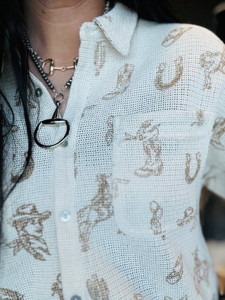 Sadie Western Print Button Front Blouse