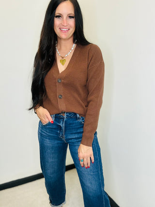 Button Front Cardigan Sweater Brown - Holly-Cardigans-Zenana-Motis & Co Boutique, Women's Fashion Boutique in Carthage, Missouri