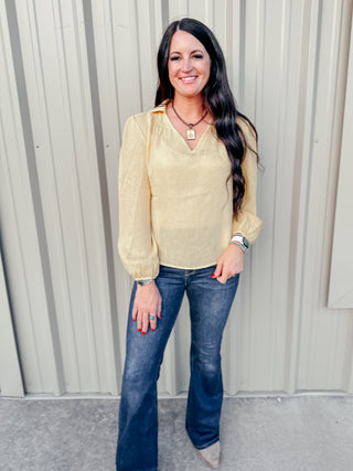 Dusty Gold Textured Blouse-Long Sleeves-And the Why-Motis & Co Boutique, Women's Fashion Boutique in Carthage, Missouri