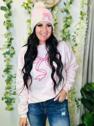 Bailey Bow Pink Sweatshirt-Pullovers-Motis & CO-Motis & Co Boutique, Women's Fashion Boutique in Carthage, Missouri