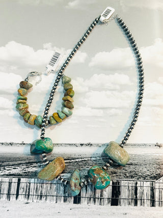 Turquoise Nugget Bracelet with Sterling Silver Pearls