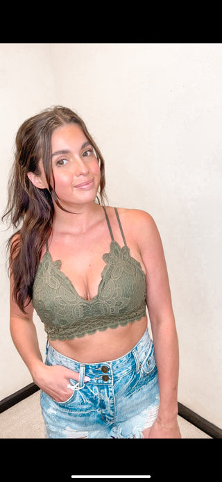 Cherish Olive Crochet Lace Bralette-Tanks-MOTIS-Motis & Co Boutique, Women's Fashion Boutique in Carthage, Missouri