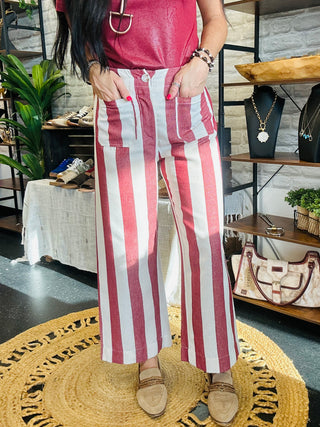 Mick Wine Striped Cropped Pants-Pants-Jodifl-Motis & Co Boutique, Women's Fashion Boutique in Carthage, Missouri