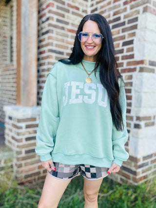 Jesus Embroidered Mock Neck Sweatshirt
