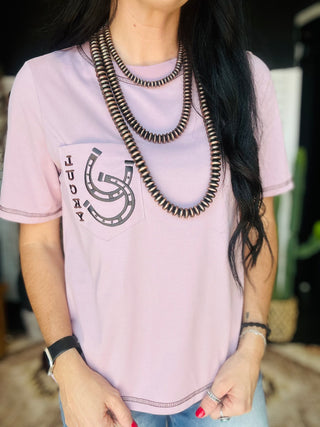 Lydia Lucky Horseshoe Pocket Tee-Short Sleeves-Lucky & Blessed-Motis & Co Boutique, Women's Fashion Boutique in Carthage, Missouri
