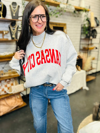 Kansas City Oversized Mock Neck Sweatshirt-graphic Sweatshirt-BucketList-Motis & Co Boutique, Women's Fashion Boutique in Carthage, Missouri