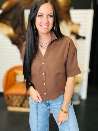 Tay Short Sleeve Button Up Top