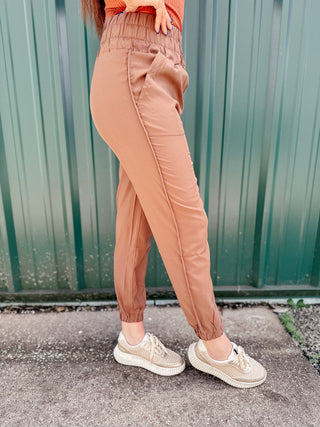 Joey High Waisted Brown Jogger Pants-Joggers-Very J-Motis & Co Boutique, Women's Fashion Boutique in Carthage, Missouri