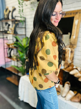Mandy Mocha Polka Dot Half Sleeve Blouse-Short Sleeves-EASEL-Motis & Co Boutique, Women's Fashion Boutique in Carthage, Missouri