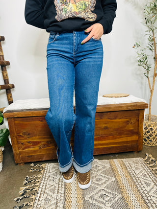 Riggin Wide Leg Cuffed Jeans-Jeans-Risen-Motis & Co Boutique, Women's Fashion Boutique in Carthage, Missouri