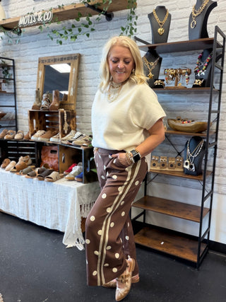 Nico Brown Polka Dot Wide Leg Pants