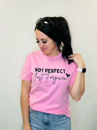 Not Perfect Just Forgiven Pink Graphic Tee-Graphic Tees-Motis & CO-Motis & Co Boutique, Women's Fashion Boutique in Carthage, Missouri