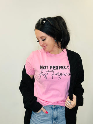 Not Perfect Just Forgiven Pink Graphic Tee-Graphic Tees-Motis & CO-Motis & Co Boutique, Women's Fashion Boutique in Carthage, Missouri