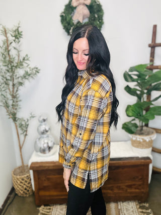 Starla Oversized Yellow Plaid Shirt-Long Sleeves-Risen-Motis & Co Boutique, Women's Fashion Boutique in Carthage, Missouri