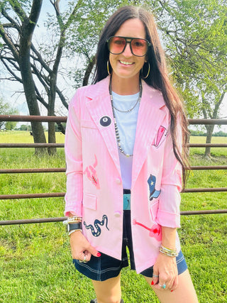 Wynona Pink Western Patch Blazer-Blazers-Taelynn-Motis & Co Boutique, Women's Fashion Boutique in Carthage, Missouri