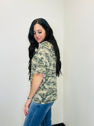 Carolyn Camo Vintage Washed Tee-T-shirt-POL-Motis & Co Boutique, Women's Fashion Boutique in Carthage, Missouri