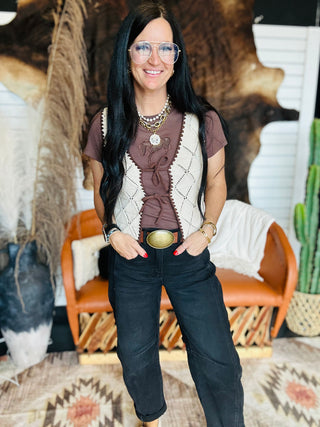 Tawny Tan Crochet Tie Front Vest-Short Sleeves-blu pepper-Motis & Co Boutique, Women's Fashion Boutique in Carthage, Missouri